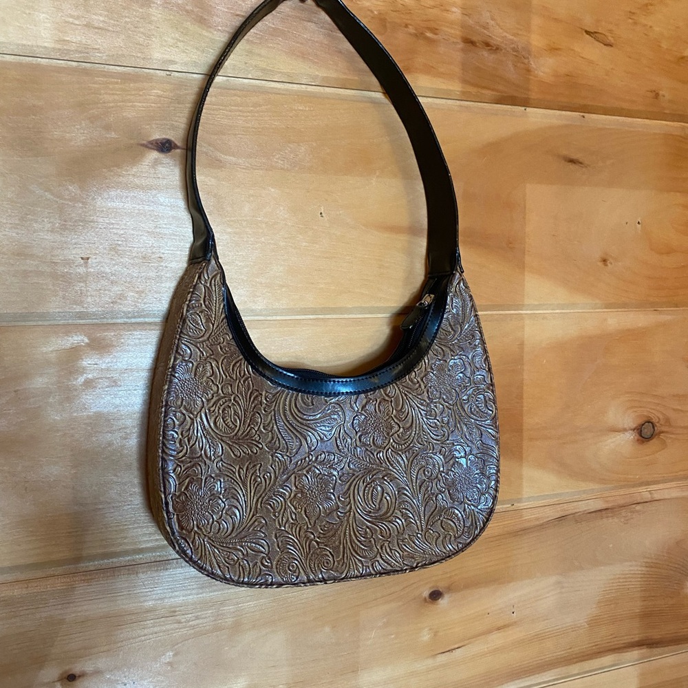 Brown Embossed faux Leather Shoulder Bag